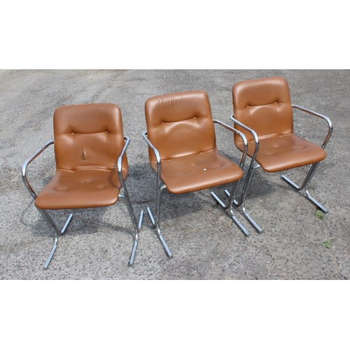 69 - Tavo of Belgium, a set of 3 chrome legged cantilever chairs, one with label