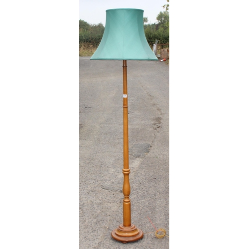 134 - Vintage wooden 4-piece standard lamp with green shade