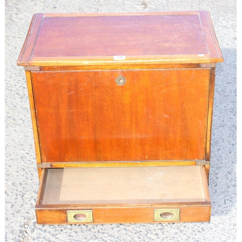 140 - An unusual campaign style wooden box on legs with single drawer