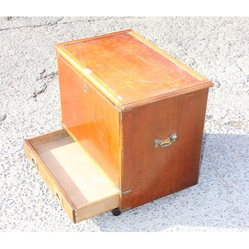 140 - An unusual campaign style wooden box on legs with single drawer