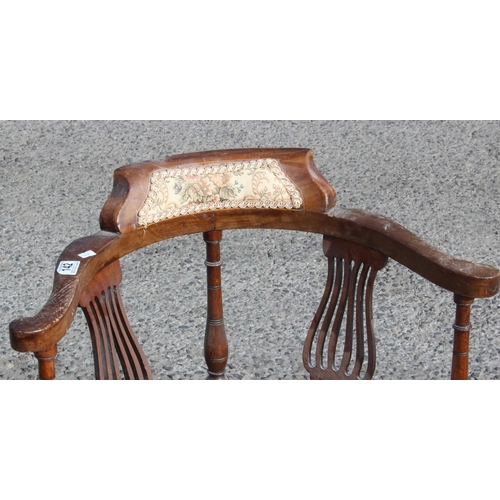 142 - An antique Edwardian corner chair with upholstered seat