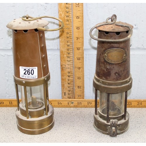 260 - 2 miner's lamps, one by Patterson Lamps Ltd, the other a reproduction