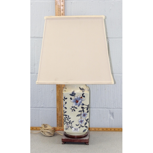 263 - A large vintage Chinese designed lamp with flowers on cream ground