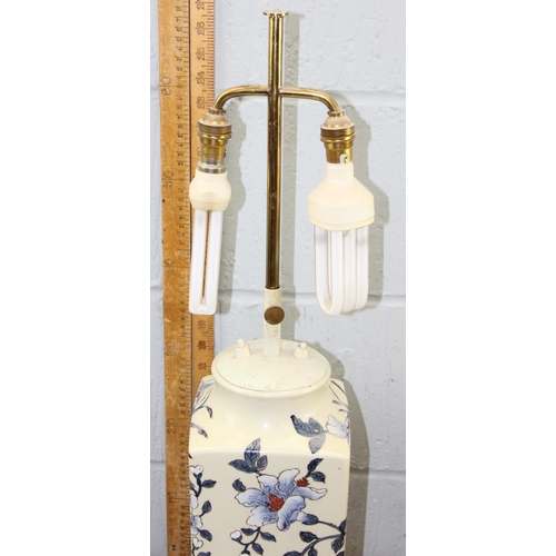 263 - A large vintage Chinese designed lamp with flowers on cream ground