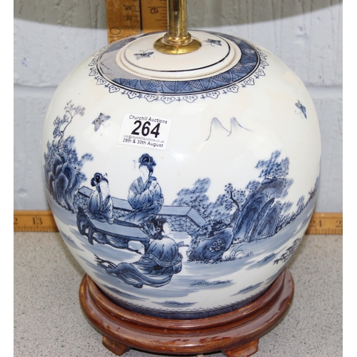 264 - A Chinese blue and white porcelain table lamp decorated with figures