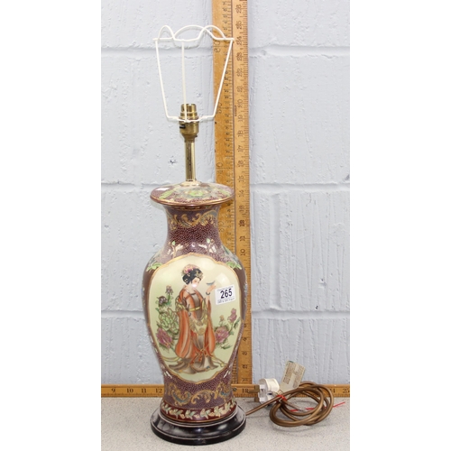 265 - A vintage Oriental table lamp decorated with a female figure within a vignette