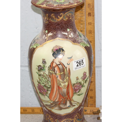 265 - A vintage Oriental table lamp decorated with a female figure within a vignette