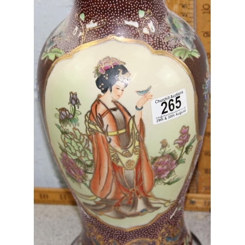 265 - A vintage Oriental table lamp decorated with a female figure within a vignette