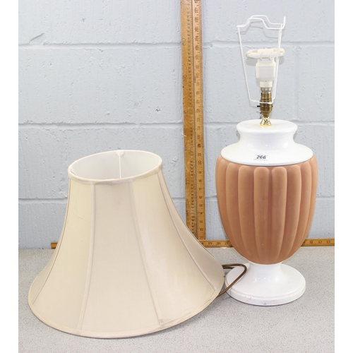 266 - A large white and terracotta ribbed table lamp