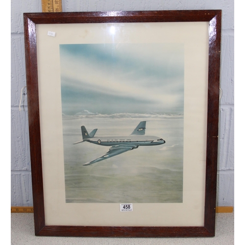 458 - A vintage framed print of Royal Air Force Transport Command plane c.1960, in oak frame