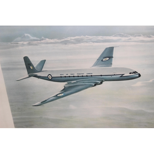 458 - A vintage framed print of Royal Air Force Transport Command plane c.1960, in oak frame