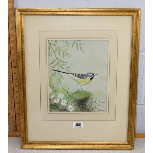 465 - G.I. Woodley (XX), watercolour of a bird in natural setting, date 1977