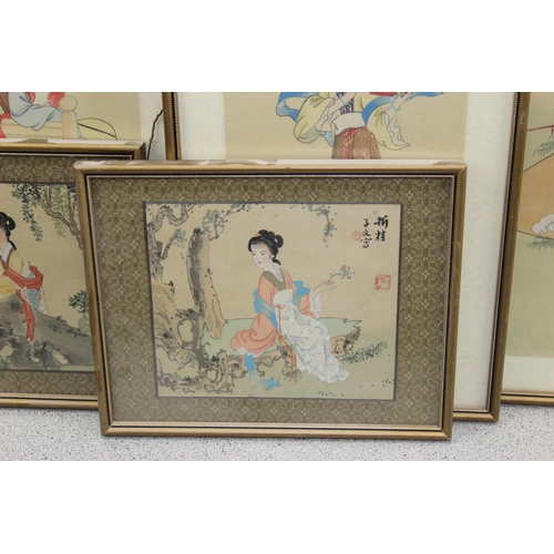 466 - A large qty of assorted vintage Oriental paintings, mostly on fabric believed to be silk, mainly dep... 