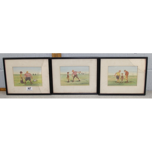 467 - 3 comedic Rugby themed watercolour cartoons by R.D. Dobson