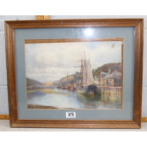 470 - Antique watercolour of boats at mooring, bearing label verso for E.T. Wood and price of £135