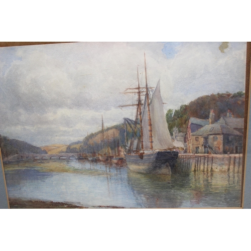 470 - Antique watercolour of boats at mooring, bearing label verso for E.T. Wood and price of £135