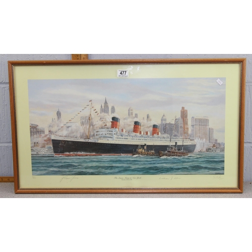 477 - Period print of the Queen Mary docked in New York, dated 1st June 1936 signed by artist (S. W. Fishe... 