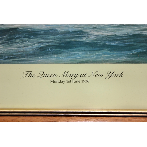 477 - Period print of the Queen Mary docked in New York, dated 1st June 1936 signed by artist (S. W. Fishe... 