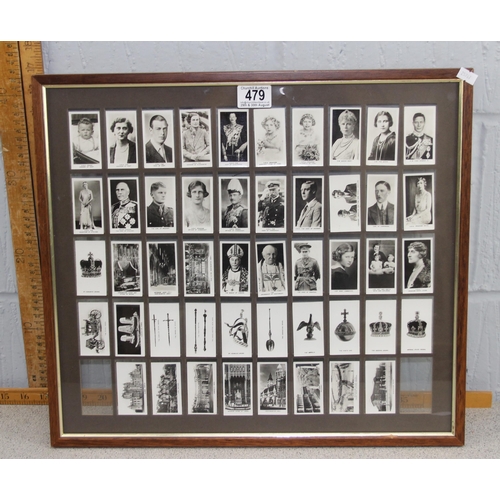 479 - Framed and glazed Churchman Juniors cigarette cards from Coronation Souvenir series