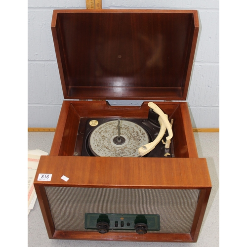 816 - Pye record player with Garrard RC 120 Mk II turntable