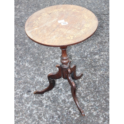 106 - An antique wine table with marquetry inlay