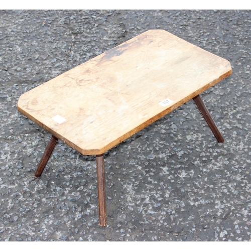 107 - Rustic wooden low table with engraved dedication verso