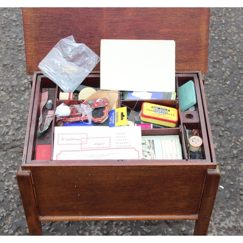 109 - Vintage wooden sewing box and contents