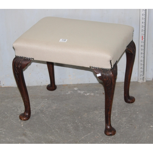 119 - Antique mahogany piano stool, recently reupholstered