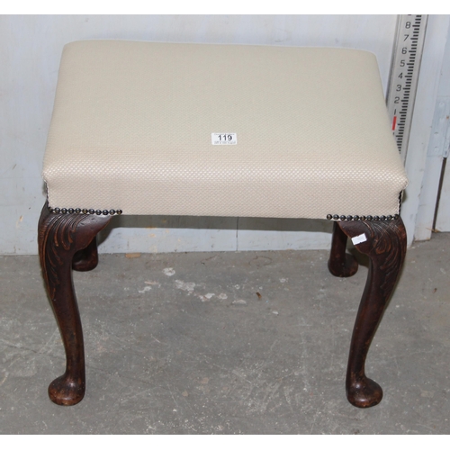 119 - Antique mahogany piano stool, recently reupholstered