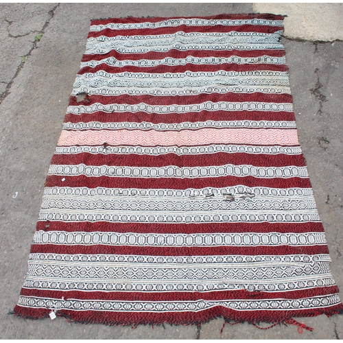 205 - A large vintage flat weave rug with geometric banded decoration, approx 270cm x 170cm