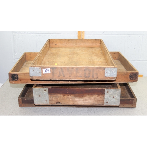 206 - 4 vintage wooden bakers' trays