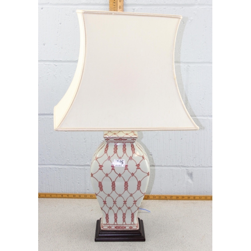 245 - Large decorative porcelain table lamp with shade