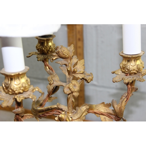 247 - An impressive triple table lamp formed from an antique 3 branch gilt bronze or Ormolu candelabra in ... 