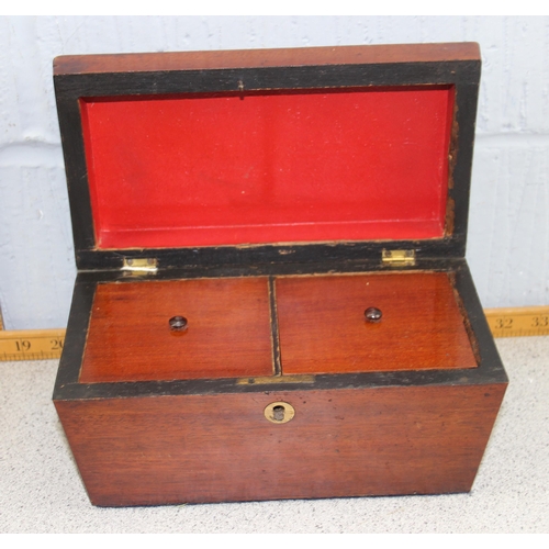 274 - Antique mahogany tea caddy and 2 treen tobacco jars (3)