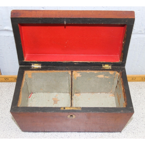 274 - Antique mahogany tea caddy and 2 treen tobacco jars (3)