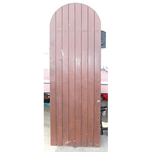 340 - Wrought iron garden gate with wooden backing - approx 204cm x 70cm