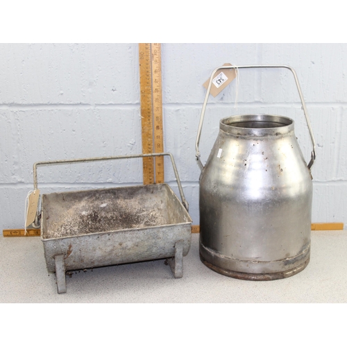 343 - Vintage milk churn base and small galvanised trough