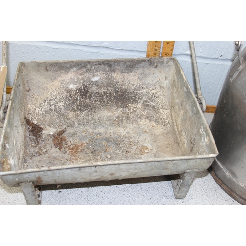 343 - Vintage milk churn base and small galvanised trough