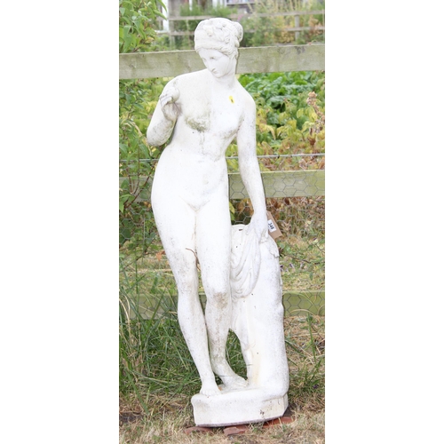 348 - A large painted concrete garden statue of a classical female, approx 130cm tall