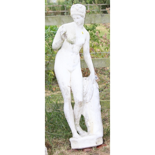 348 - A large painted concrete garden statue of a classical female, approx 130cm tall