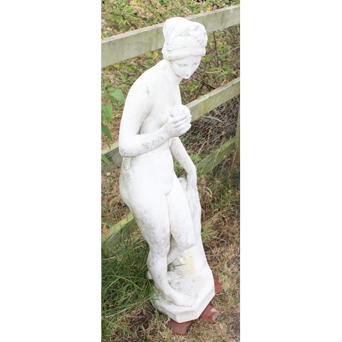 348 - A large painted concrete garden statue of a classical female, approx 130cm tall