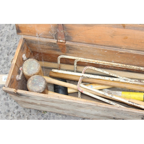 351 - Vintage wooden cased croquet set, possibly Jaques