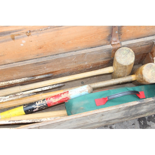 351 - Vintage wooden cased croquet set, possibly Jaques