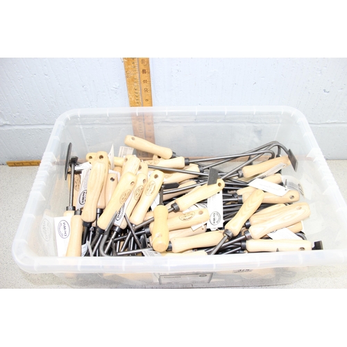 374 - Box of assorted Spork brand by DeWit of Holland ash handled garden hand tools, various unusual desig... 