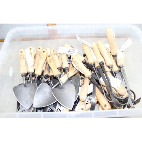 375 - Box of assorted Spork brand by DeWit of Holland ash handled garden hand tools, various unusual desig... 