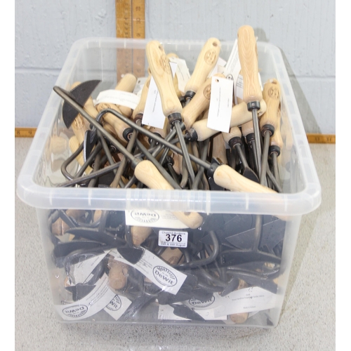 376 - Box of assorted Spork brand by DeWit of Holland ash handled garden hand tools, various unusual desig... 