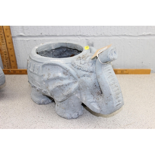 378 - Pair of grey painted terracotta elephant planters, approx 34cm x 17cm