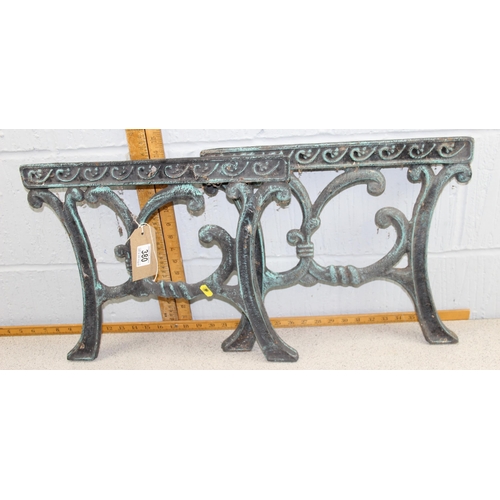 380 - Pair of green painted cast iron bench ends