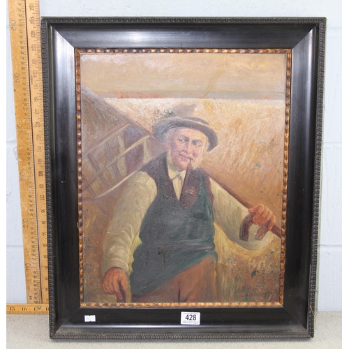 428 - Early 20th century oil on board of a farmer, indistinctly signed bottom right