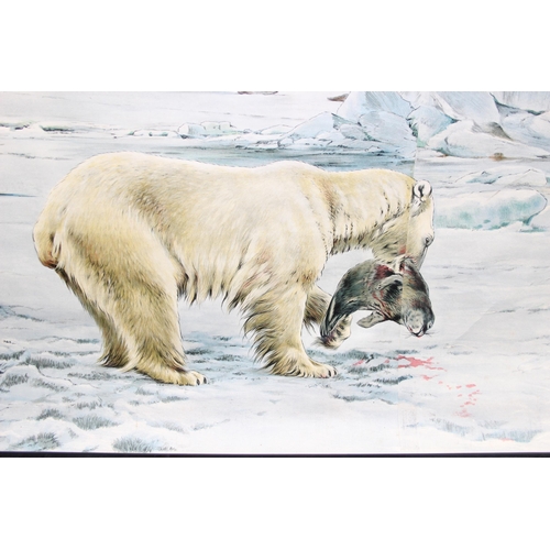 436 - Large German wall-hanging poster depicting polar bears hunting by Rich Friese